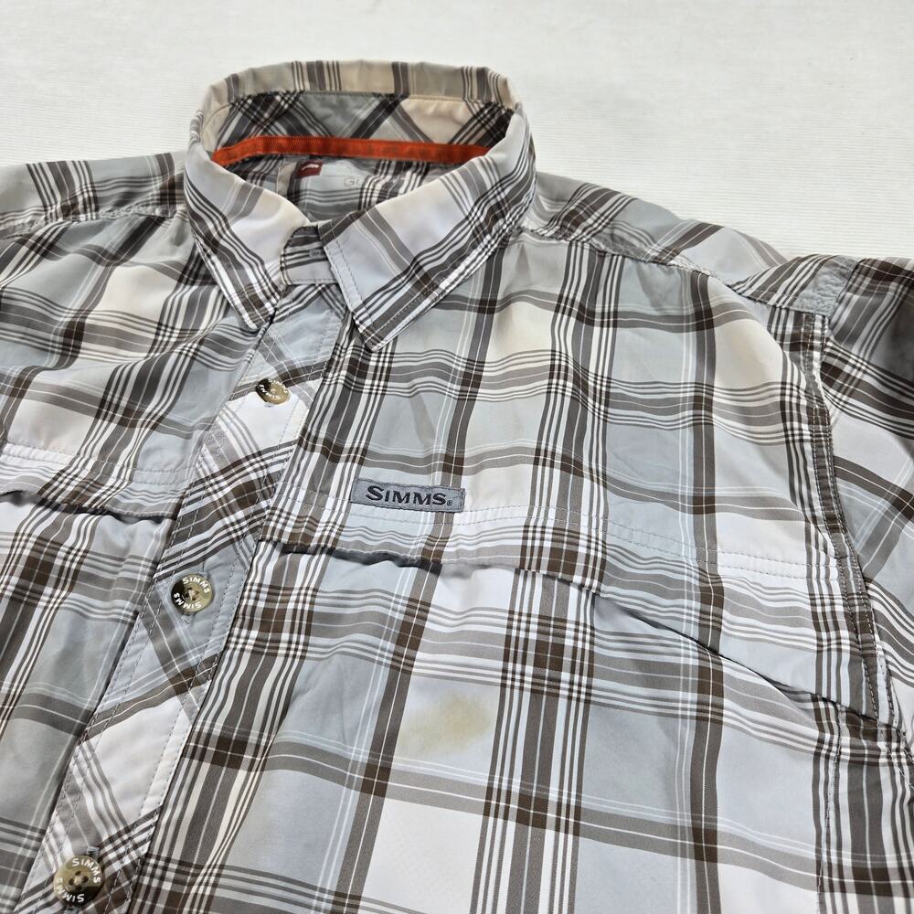Simms Fishing Guide Series Grey Plaid Long Sleeve Shirt Men's Size Large